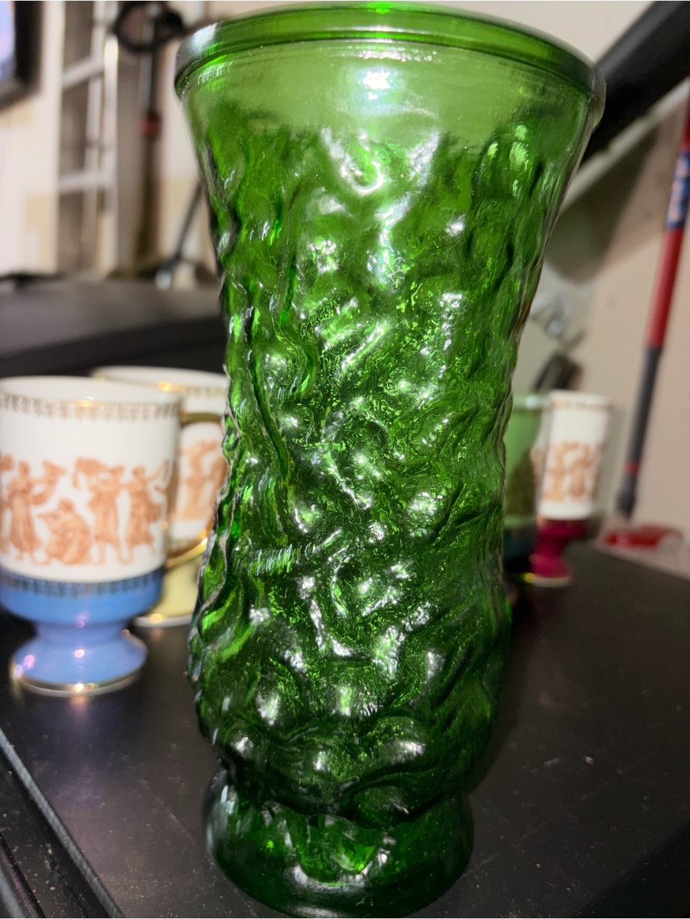 Vintage Hoosier Glass Emerald Green Crinkle Textured Vase 4093